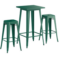 Lancaster Table & Seating Alloy Series 23 1/2" x 23 1/2" Emerald Bar Height Outdoor Table with 2 Backless Barstools