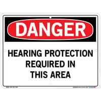 Vestil 12 1/2 inch x 9 1/2 inch Danger / Hearing Protection Required in This Area Aluminum Sign SI-D-14-B-AL-080