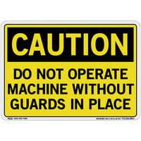 Vestil 10 1/2 inch x 7 1/2 inch Caution / Do Not Operate Machine Without Guards in Place Vinyl Label / Decal Sign SI-C-25-A-LB-011