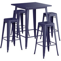 Lancaster Table & Seating Alloy Series 32" x 32" Navy Outdoor Bar Height Table with Four Barstools