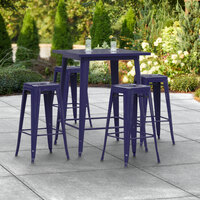 Lancaster Table & Seating Alloy Series 32 inch x 32 inch Navy Outdoor Bar Height Table with Four Barstools