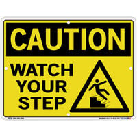 Vestil 12 1/2 inch x 9 1/2 inch Caution / Watch Your Step Aluminum Sign SI-C-35-B-AL-063
