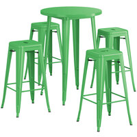 Lancaster Table & Seating Alloy Series 30 inch Round Green Outdoor Bar Height Table with Four Barstools