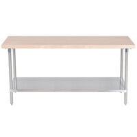 Advance Tabco H2S-366 Wood Top Work Table with Stainless Steel Base and Undershelf - 36 inch x 72 inch