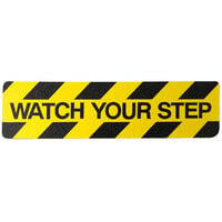 SlipDoctors 6" x 24" Black / Yellow "Watch Your Step" Non-Slip Pre-Cut Adhesive Stair Tread S-AD-STAIR1WAT