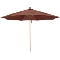 California Umbrella Venture Series 11' Terrace Adobe Pulley Lift Umbrella with 1 1/2 inch American Oak Aluminum Pole - Olefin Canopy