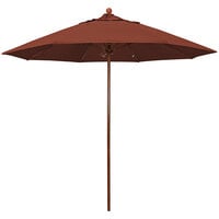 California Umbrella Venture Series 9' Push Lift Umbrella with 1 1/2 inch American Oak Aluminum Pole - Sunbrella 2A Canopy - Terracotta Fabric