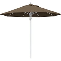 California Umbrella Newport Series 9' Cocoa Pulley Lift Umbrella with 1 1/2 inch Silver Anodized Aluminum Pole - Sunbrella 1A Canopy