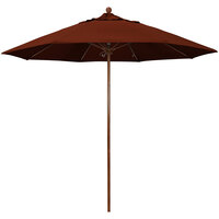 California Umbrella Venture Series 9' Push Lift Umbrella with 1 1/2 inch American Oak Aluminum Pole - Pacifica Canopy - Brick Fabric