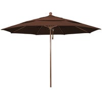 California Umbrella Venture Series 11' Bay Brown Pulley Lift Umbrella with 1 1/2 inch American Oak Aluminum Pole - Sunbrella 2A Canopy