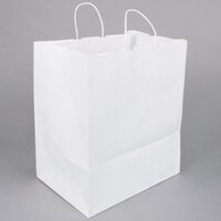 Duro Super Royal White Paper Shopping Bag with Handles 14 inch x 10 inch x 15 3/4 inch - 200/Bundle