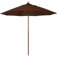 California Umbrella Venture Series 9' Bay Brown Push Lift Umbrella with 1 1/2 inch American Oak Aluminum Pole - Sunbrella 2A Canopy