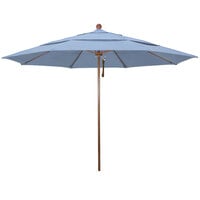 California Umbrella Venture Series 11' Air Blue Pulley Lift Umbrella with 1 1/2 inch American Oak Aluminum Pole - Sunbrella 1A Canopy
