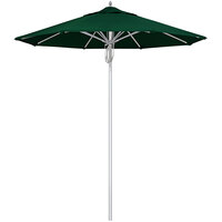 California Umbrella Newport Series 7 1/2' Pulley Lift Umbrella with 1 1/2 inch Silver Anodized Aluminum Pole - Sunbrella 1A Canopy - Forest Green Fabric