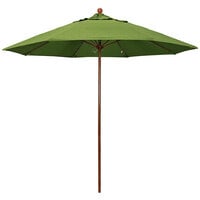 California Umbrella Venture Series 9' Push Lift Umbrella with 1 1/2 inch American Oak Aluminum Pole - Sunbrella 1A Canopy - Spectrum Cilantro Fabric