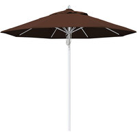 California Umbrella Newport Series 9' Bay Brown Pulley Lift Umbrella with 1 1/2 inch Silver Anodized Aluminum Pole - Sunbrella 2A Canopy
