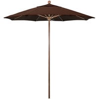 California Umbrella Venture Series 7 1/2' Bay Brown Push Lift Umbrella with 1 1/2 inch American Oak Aluminum Pole - Sunbrella 2A Canopy