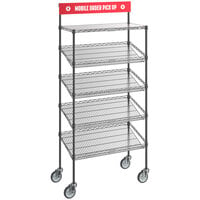 Regency NSF Black Epoxy Mobile Take-Out Shelving Station with 1 Shelf and 4 Slanted Drop In Baskets plus PVC Shelf Mat Overlay - 18" x 36" x 70"