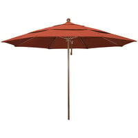 California Umbrella Venture Series 11' Pulley Lift Umbrella with 1 1/2 inch American Oak Aluminum Pole - Olefin Canopy - Sunset Fabric