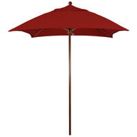 California Umbrella Venture Series 6' Jockey Red Push Lift Umbrella with 1 1/2 inch American Oak Aluminum Pole - Sunbrella 2A Canopy