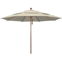 California Umbrella Venture Series 11' Pulley Lift Umbrella with 1 1/2 inch American Oak Aluminum Pole - Sunbrella 1A Canopy - Antique Beige Fabric