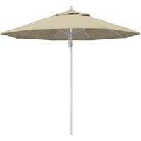 California Umbrella Newport Series 9' Pulley Lift Umbrella with 1 1/2 inch Silver Anodized Aluminum Pole - Sunbrella 1A Canopy - Antique Beige Fabric