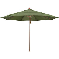 California Umbrella Venture Series 11' Pulley Lift Umbrella with 1 1/2 inch American Oak Aluminum Pole - Olefin Canopy - Terrace Fern Fabric