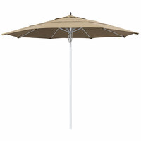 California Umbrella Newport Series 11' Beige Pulley Lift Umbrella with 1 1/2 inch Silver Anodized Aluminum Pole - Sunbrella Awning