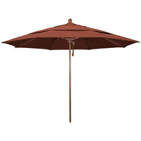 California Umbrella Venture Series 11' Pulley Lift Umbrella with 1 1/2 inch American Oak Aluminum Pole - Sunbrella 2A Canopy - Terracotta Fabric