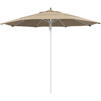 California Umbrella Newport Series 11' Antique Beige Pulley Lift Umbrella with 1 1/2 inch Silver Anodized Aluminum Pole - Sunbrella 1A Canopy