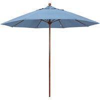 California Umbrella Venture Series 9' Air Blue Push Lift Umbrella with 1 1/2 inch American Oak Aluminum Pole - Sunbrella 1A Canopy