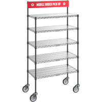 Regency NSF Black Epoxy Mobile Take-Out Shelving Station with 5 Shelves and PVC Shelf Mat Overlay - 18" x 36" x 70"