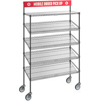Regency NSF Black Epoxy Mobile Take-Out Shelving Station with 1 Shelf and 4 Slanted Drop In Baskets plus PVC Shelf Mat Overlay - 18" x 48" x 70"
