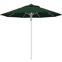 California Umbrella Newport Series 9' Pulley Lift Umbrella with 1 1/2 inch Silver Anodized Aluminum Pole - Sunbrella 1A Canopy - Forest Green Fabric