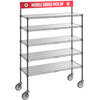 Regency NSF Black Epoxy Mobile Take-Out Shelving Station with 5 Shelves and PVC Shelf Mat Overlay - 18" x 48" x 70"