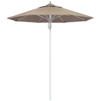 California Umbrella Newport Series 7 1/2' Pulley Lift Umbrella with 1 1/2 inch Silver Anodized Aluminum Pole - Sunbrella 1A Canopy - Taupe Fabric