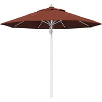 California Umbrella Newport Series 9' Pulley Lift Umbrella with 1 1/2 inch Silver Anodized Aluminum Pole - Sunbrella 2A Canopy - Terracotta Fabric