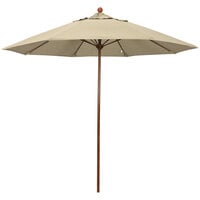 California Umbrella Venture Series 9' Push Lift Umbrella with 1 1/2 inch American Oak Aluminum Pole - Sunbrella 1A Canopy - Antique Beige Fabric