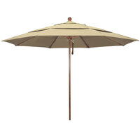 California Umbrella Venture Series 11' Antique Beige Pulley Lift Umbrella with 1 1/2 inch American Oak Aluminum Pole - Pacifica Canopy