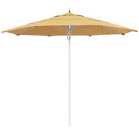 California Umbrella Newport Series 11' Pulley Lift Umbrella with 1 1/2 inch Silver Anodized Aluminum Pole - Sunbrella 1A Canopy - Wheat Fabric