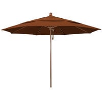 California Umbrella Venture Series 11' Pulley Lift Umbrella with 1 1/2 inch American Oak Aluminum Pole - Pacifica Canopy - Brick Fabric