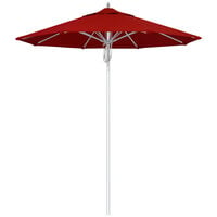 California Umbrella Newport Series 7 1/2' Pulley Lift Umbrella with 1 1/2 inch Silver Anodized Aluminum Pole - Sunbrella 2A Canopy - Jockey Red Fabric