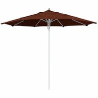 California Umbrella Newport Series 11' Bay Brown Pulley Lift Umbrella with 1 1/2 inch Silver Anodized Aluminum Pole - Sunbrella 2A Canopy