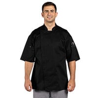 Uncommon Threads Venture Pro Vent Unisex Lightweight Black Customizable Short Sleeve Chef Coat with Mesh Back 0703 - L