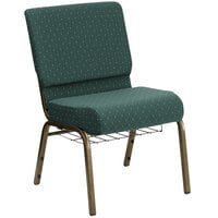 Flash Furniture FD-CH0221-4-GV-S0808-BAS-GG Hunter Green Dot Patterned 21 inch Extra Wide Church Chair with Communion Cup Book Rack - Gold Vein Frame