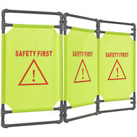 Vestil 70" Yellow "Safety First" Plastic / Vinyl 3-Section Folding Barrier FBR-3-42