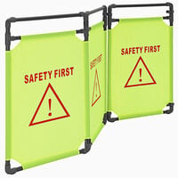 Vestil 69" Yellow "Safety First" Plastic / Polyester 3-Section Folding Barrier FBR-3