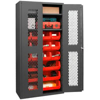 Durham Mfg 36 inch x 18 inch x 72 inch 2-Shelf Storage Cabinet with Ventilated Doors and 18 Red Bins EMDC-361872-18B-2S-1795