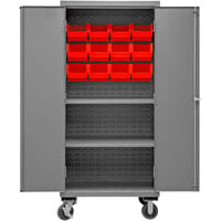Durham Mfg 36 inch x 24 inch x 81 inch Mobile 2-Shelf Storage Cabinet with 12 Red Bins 2501M-BLP-12-2S-1795