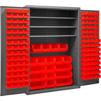 Durham Mfg 48 inch x 24 inch x 72 inch 3-Shelf Storage Cabinet with 138 Red Bins 2502-138-3S-1795